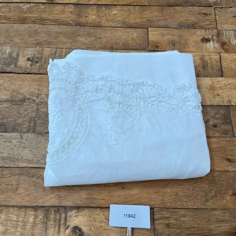 Vtg Envelope White Cotton Pillow Sham Lace Floral Cut Out Front Flap 27